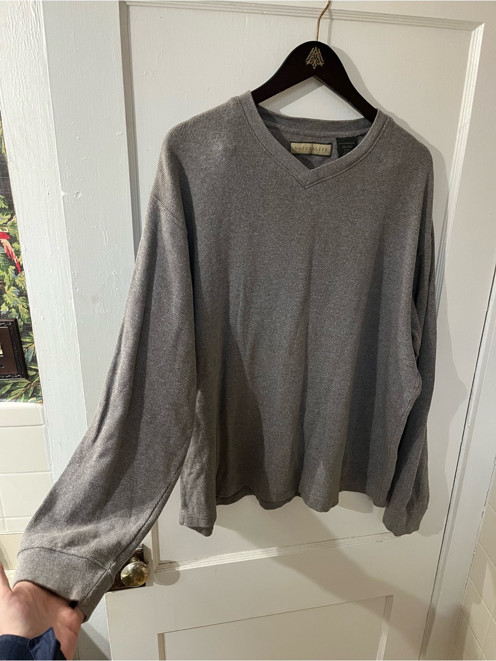 EUC Naturalife Men's Heather Grey Ribbed V-Neck Sweater Size XXL
